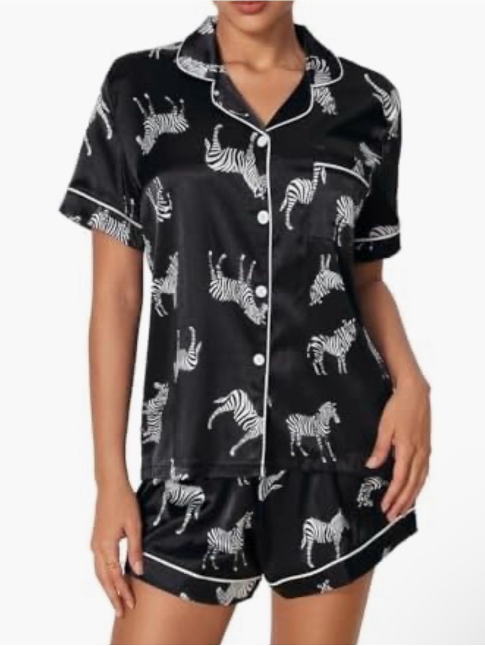 Women's Black Zebra atlas Short Pajama Set M-L